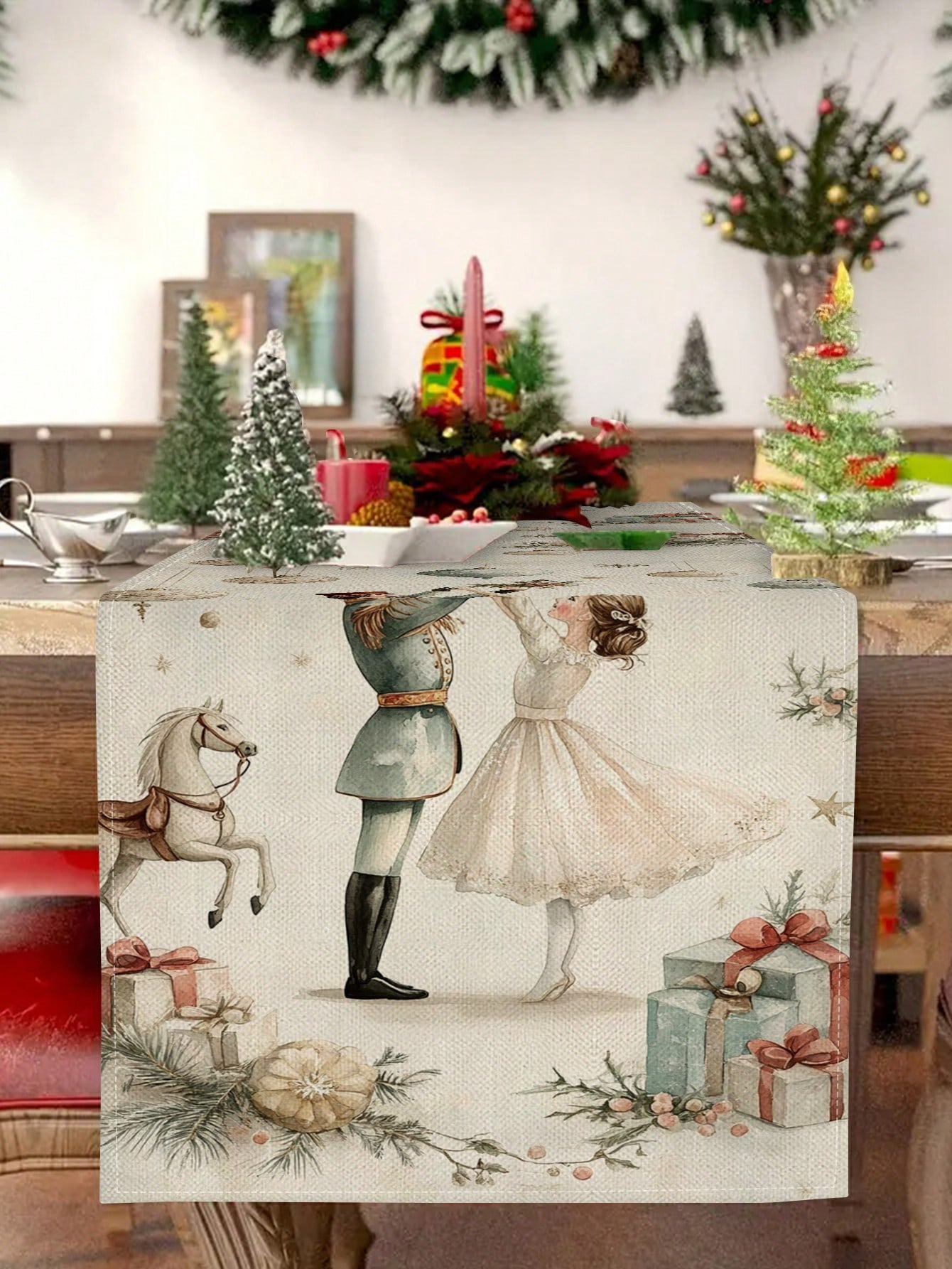 Linen Table Runner - 1pc natal quebra-nozes & bailarina corredor